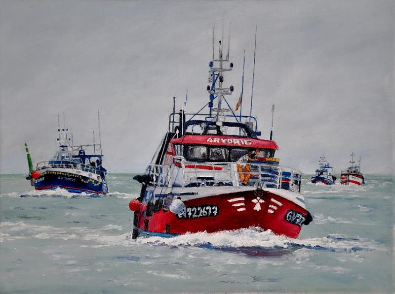 Retour-peche-Ar-vorig.jpg - Painting oil on canvas -Huile sur toile format /size  30x40